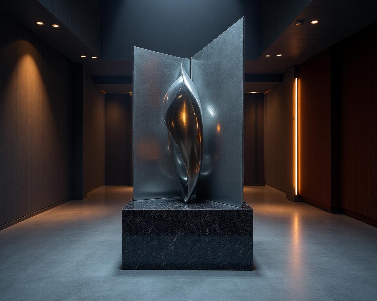 Abstract contemporary sculpture in a minimalist gallery setting